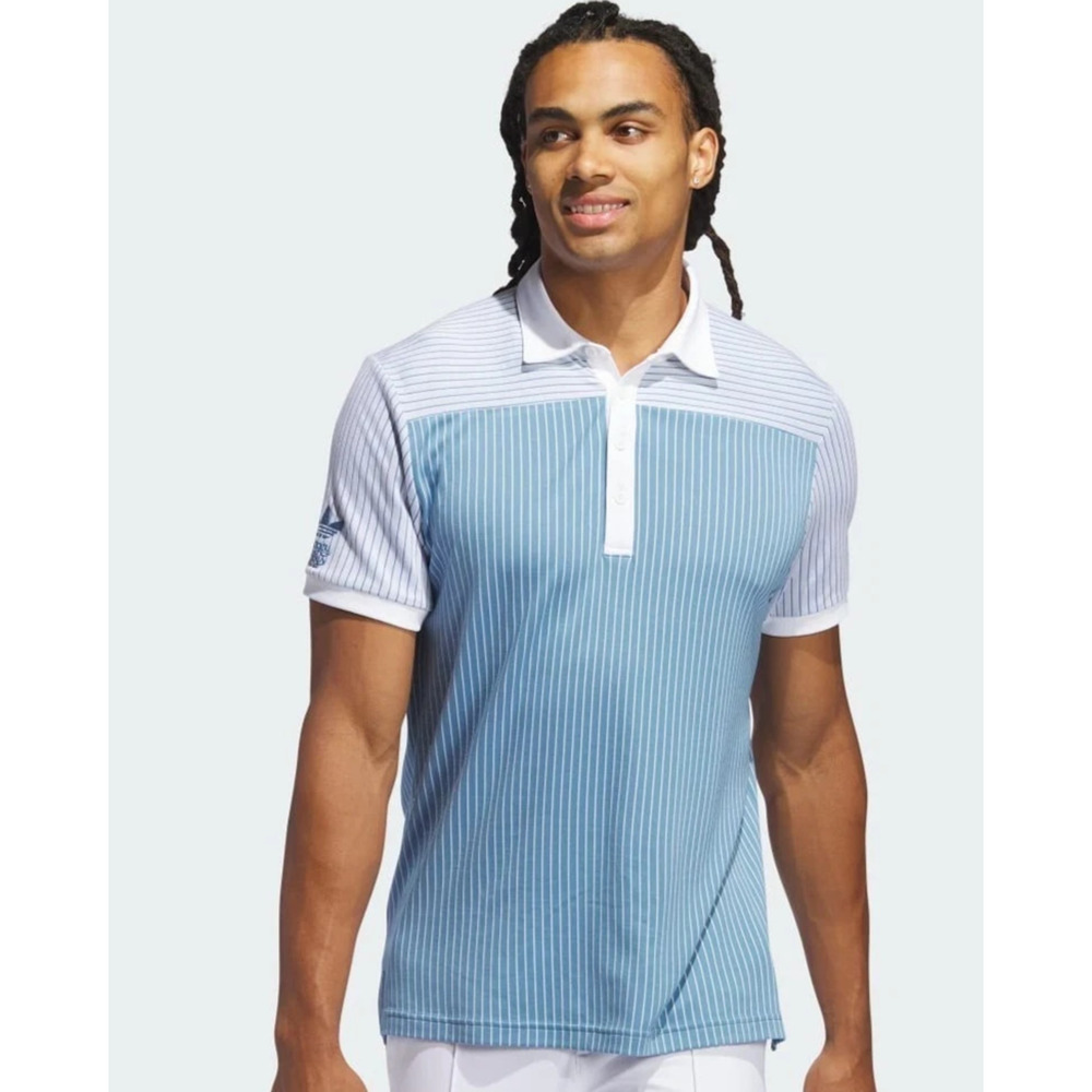 adidas X Bogey Boys Mens Small Striped Golf Polo Altered Blue NWT Macklemore